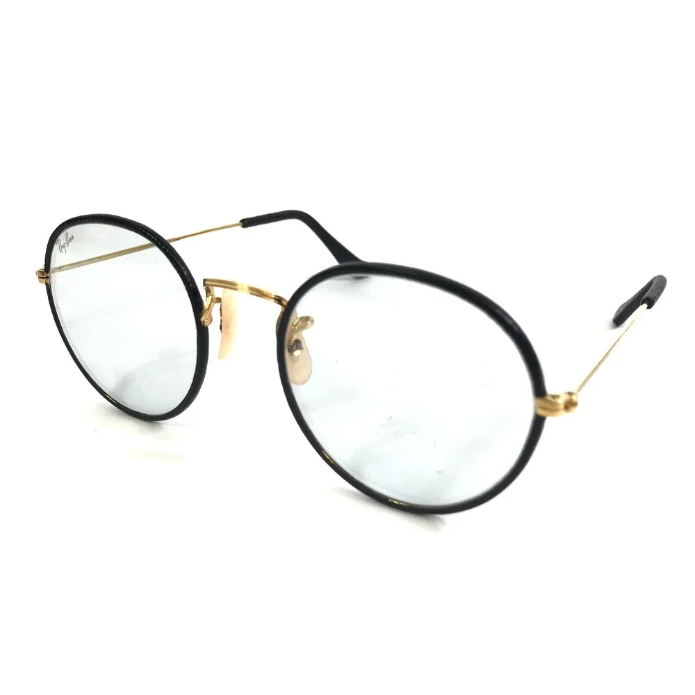 Vintage B&L Ray-Ban Leathers Sunglasses Black Gold with Gray Photochromic Lenses